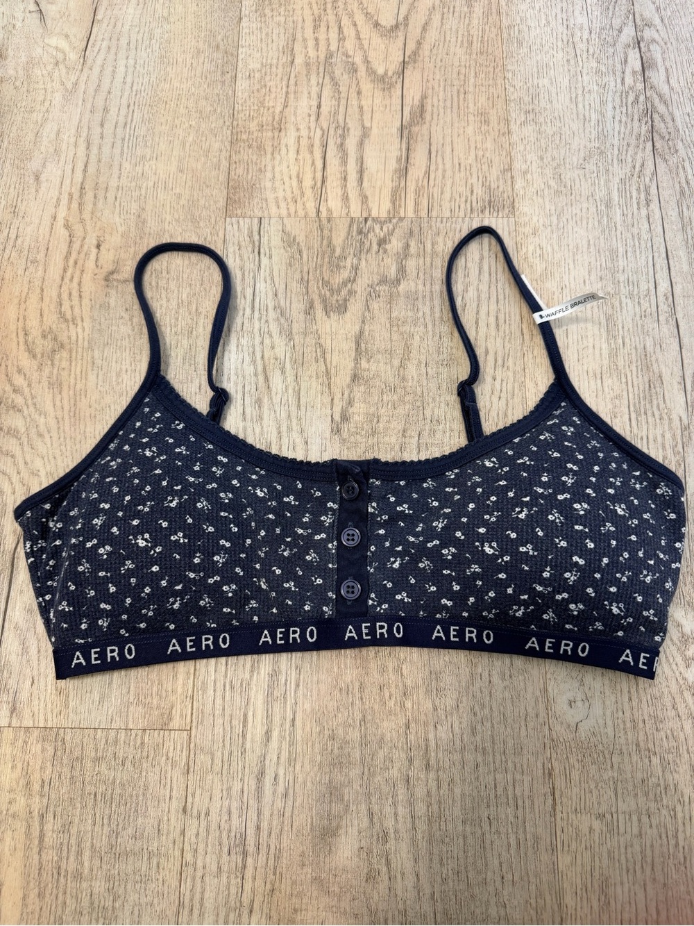 Aeropostale Navy Floral Crop Bralette with Logo Band